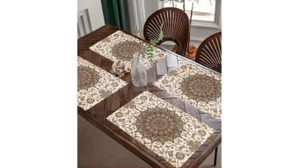 Table mat : Beige flower design - set of 6 Pcs