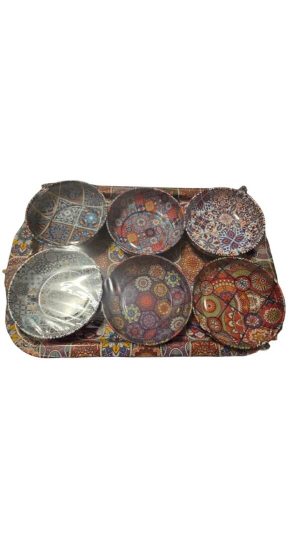 Exquisite set of 6 metal bowls & tray