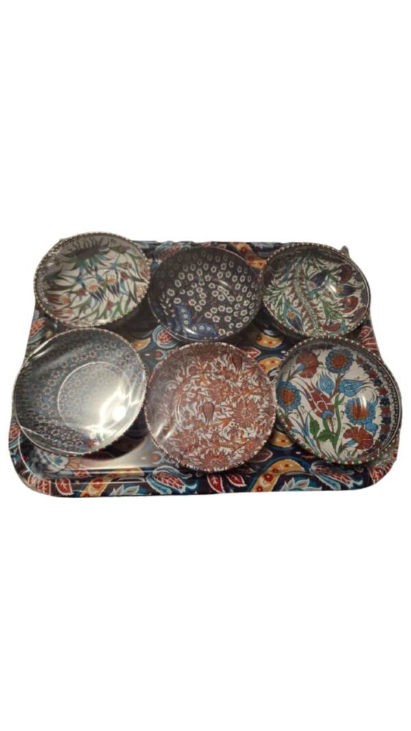 Exquisite set of 6 metal bowls & tray