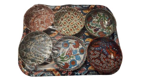 Exquisite set of 6 metal bowls & tray